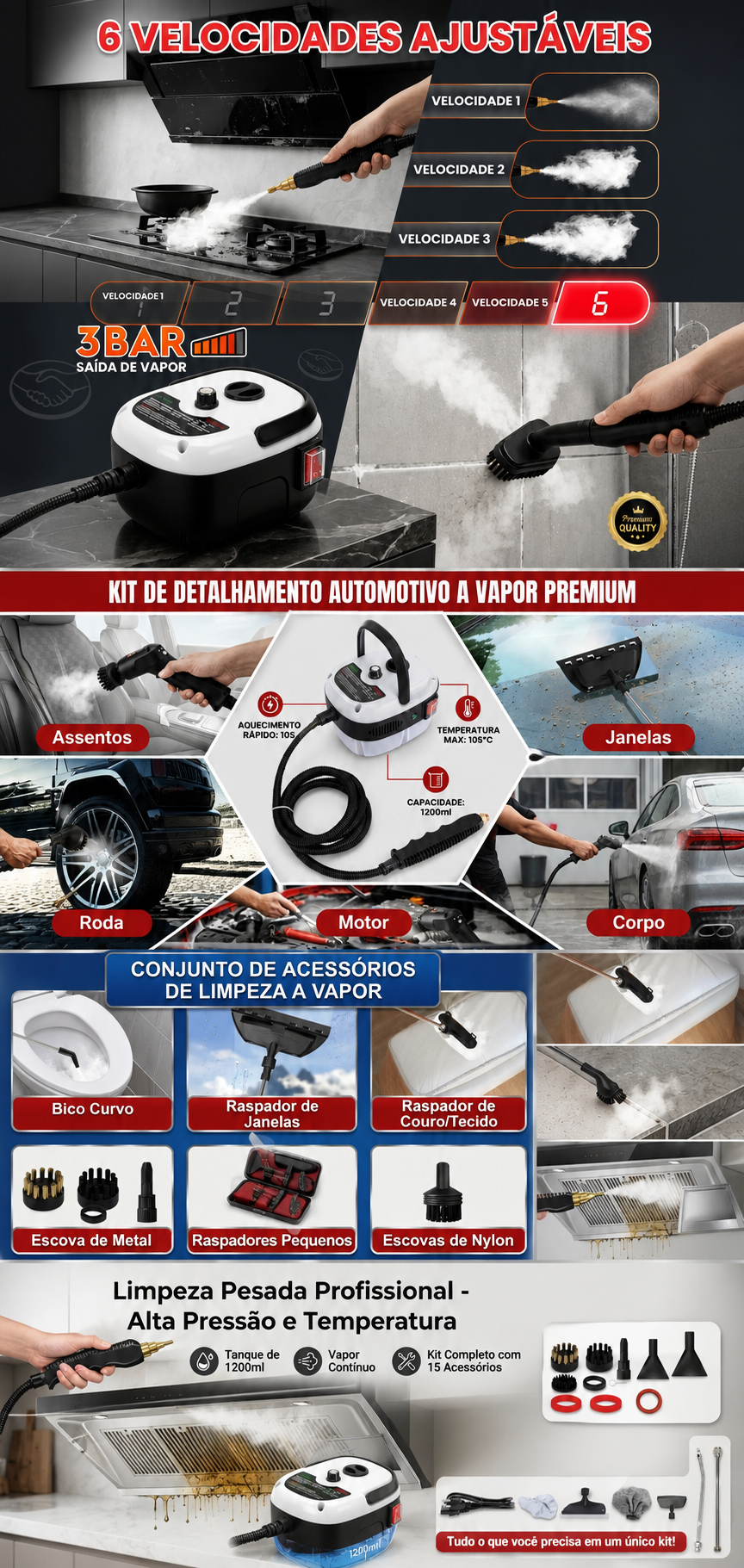 Lavadora a Vapor de Alta Temperatura 2500W - detalhes e especificações