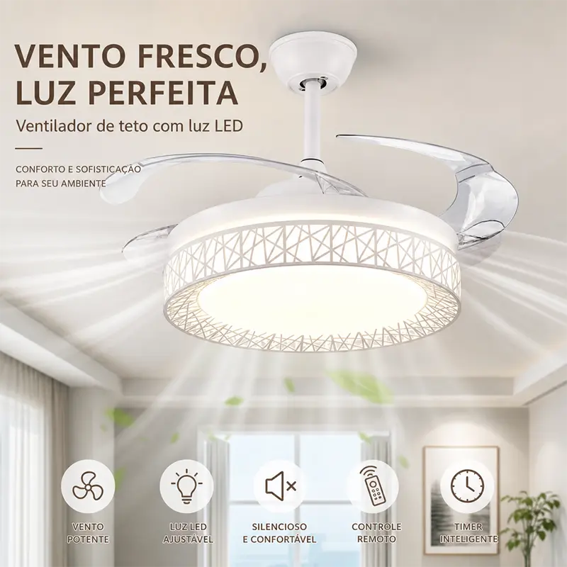 Ventilador de teto com luz LED - vento fresco luz perfeita